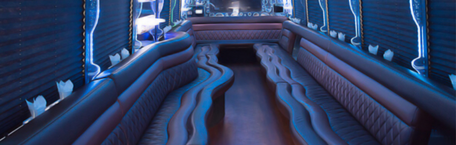 A 40 passenger Party Bus interior